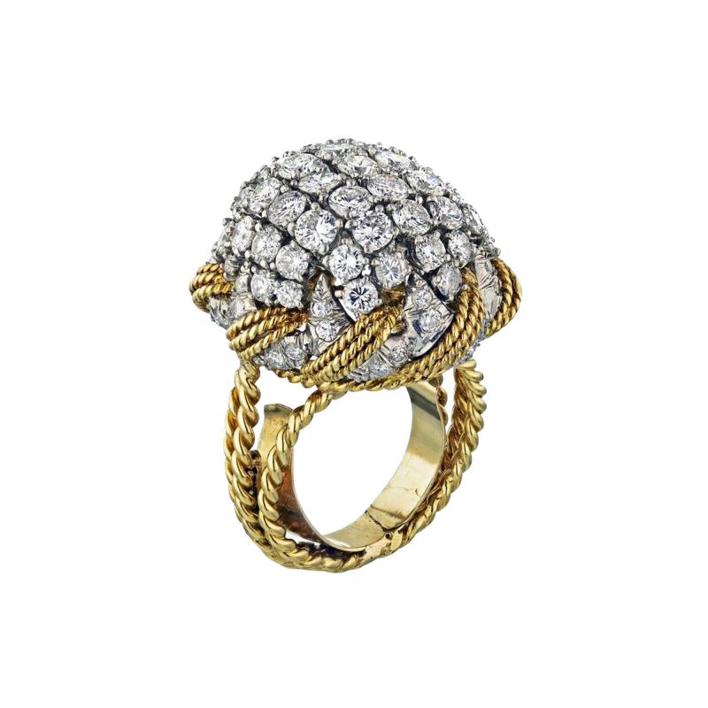 David Webb DAVID WEBB BOMBE PLATINUM 18K YELLOW GOLD DIAMOND PAVE RING