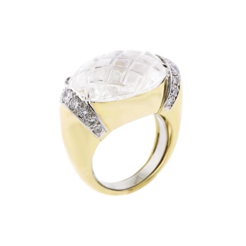 David Webb DAVID WEBB CARVED ROCK CRYSTAL AND DIAMOND RING