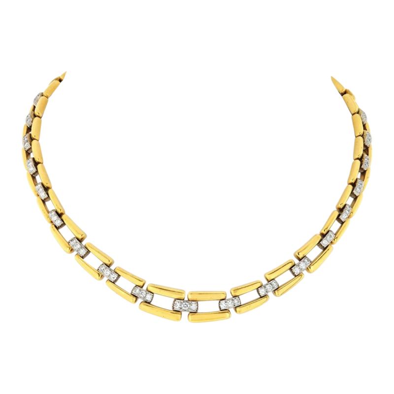 David Webb DAVID WEBB COLLAR PLATINUM 18K YELLOW GOLD OPEN LINK DIAMOND CHAIN NECKLACE