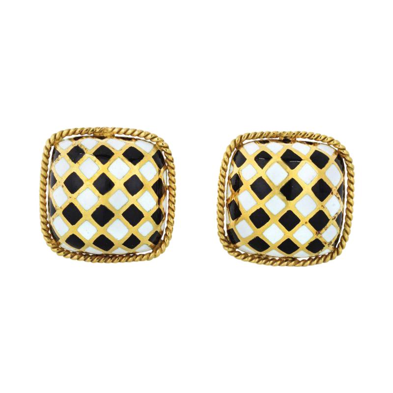 David Webb DAVID WEBB ENAMEL 18K YELLOW GOLD BLACK WHITE CUFF LINKS