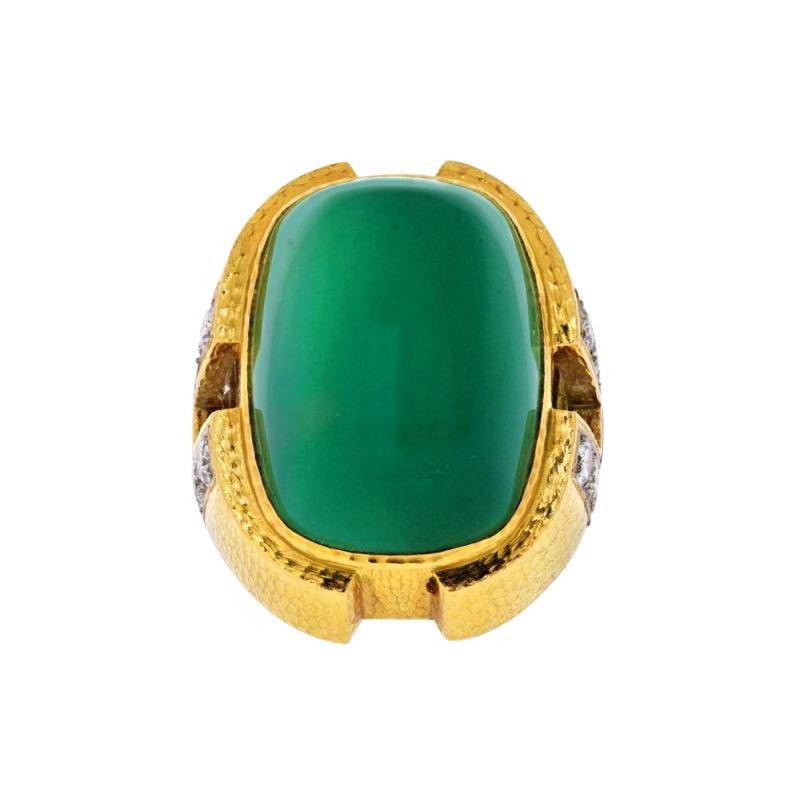 David Webb DAVID WEBB GREEN CABOCHON ONYX DIAMOND RING