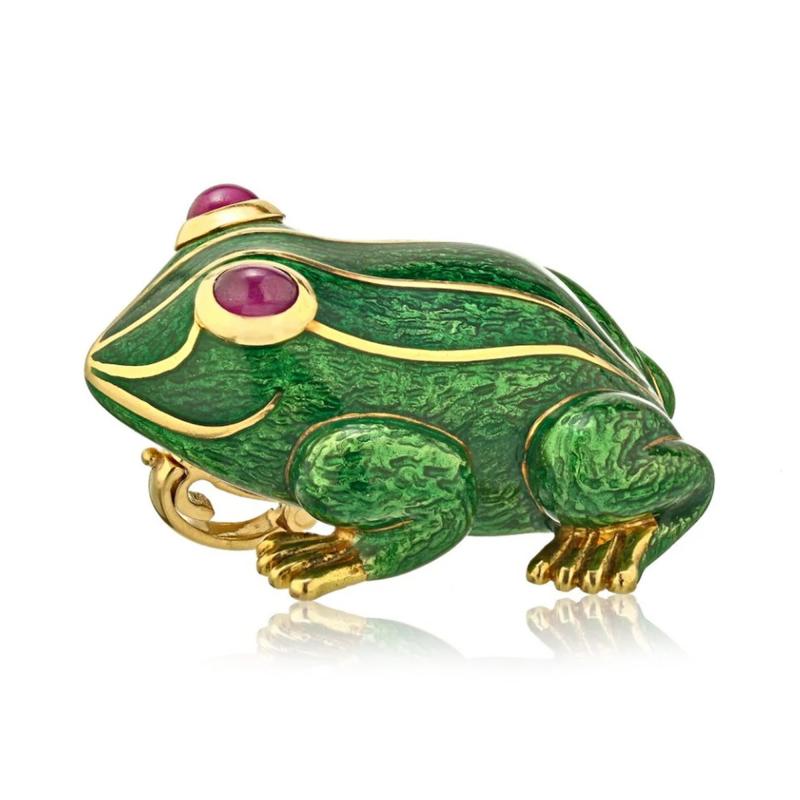 David Webb DAVID WEBB KINGDOM 18K YELLOW GOLD GREEN ENAMEL FROG PENDANT