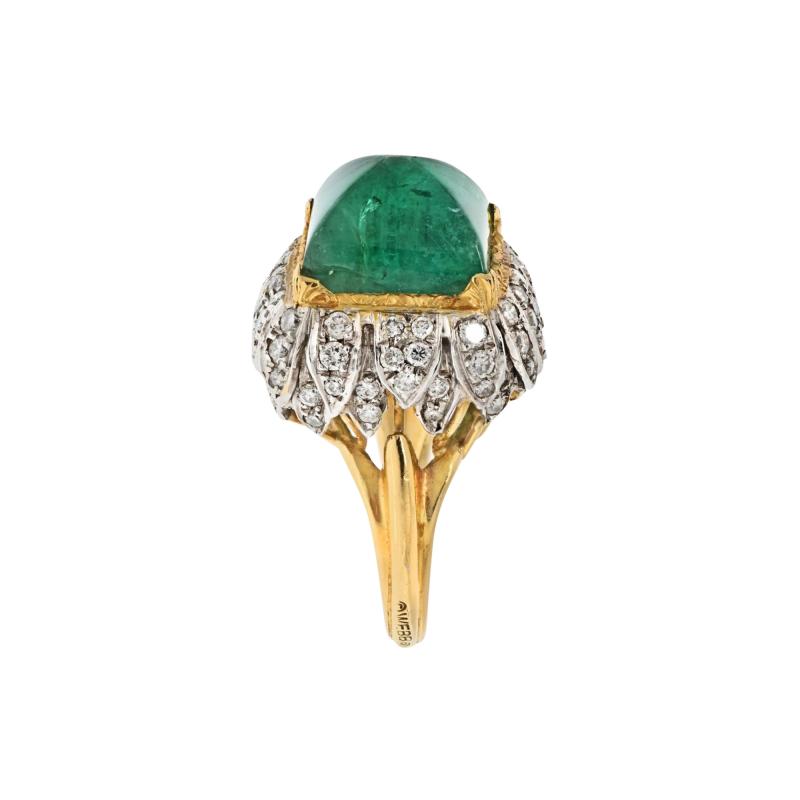 David Webb DAVID WEBB PLATINUM 18K YELLOW GOLD 1960S GREEN EMERALD SUGARLOAF RING