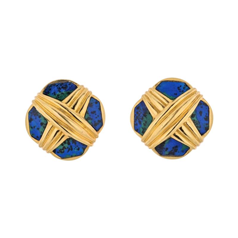 David Webb DAVID WEBB PLATINUM 18K YELLOW GOLD AZURMALACHITE EARRINGS