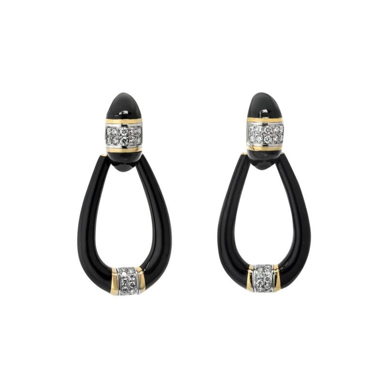 David Webb DAVID WEBB PLATINUM 18K YELLOW GOLD BLACK ENAMEL DOOR KNOCKERS EARRINGS