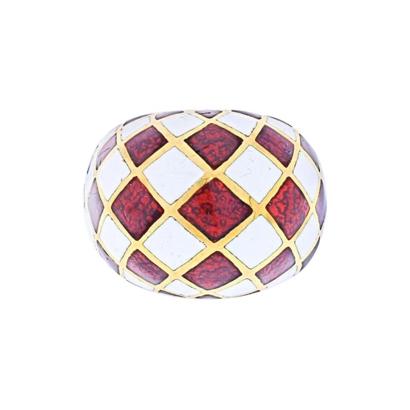 David Webb DAVID WEBB PLATINUM 18K YELLOW GOLD CHECKERBOARD DOME RING