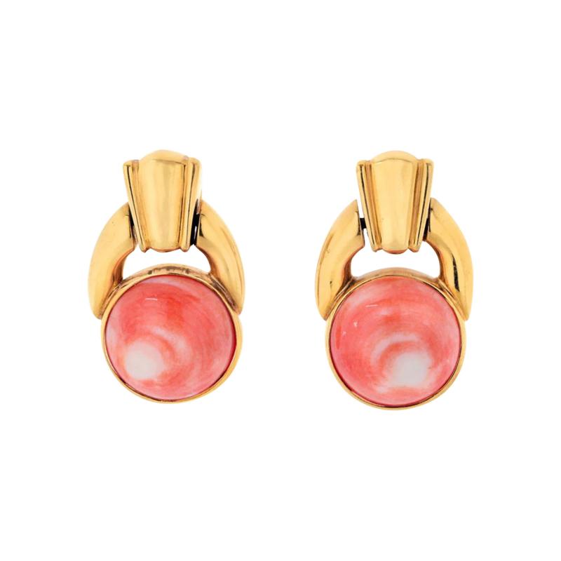 David Webb DAVID WEBB PLATINUM 18K YELLOW GOLD CORAL BUTTON DOORKNOCKERS EARRINGS