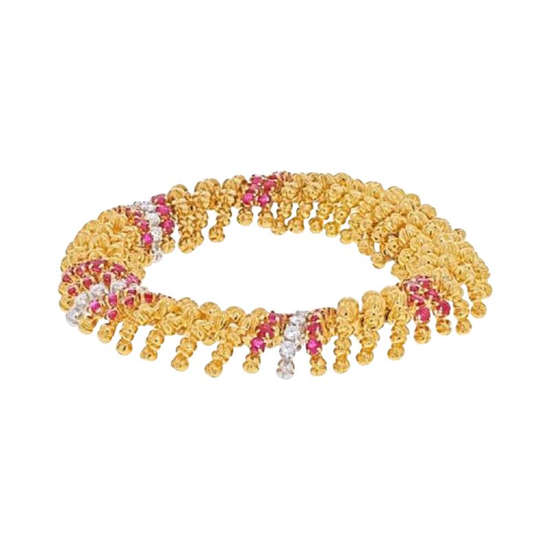 David Webb DAVID WEBB PLATINUM 18K YELLOW GOLD DIAMOND AND RUBY BRACELET