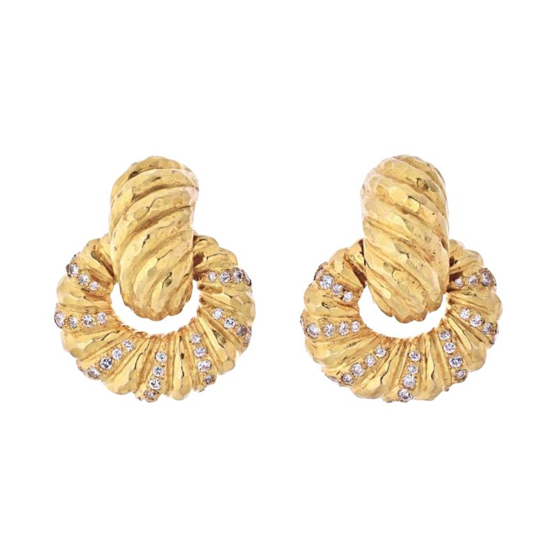 David Webb DAVID WEBB PLATINUM 18K YELLOW GOLD DIAMOND DOOR KNOCKERS EARRINGS