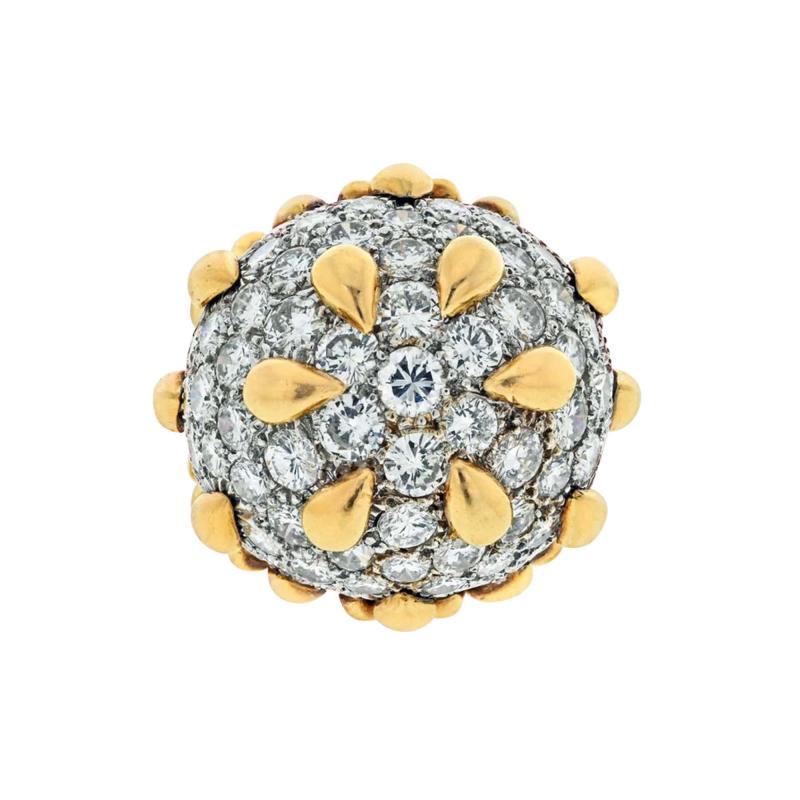 David Webb DAVID WEBB PLATINUM 18K YELLOW GOLD DIAMOND PAVE DOME COCKTAIL RING