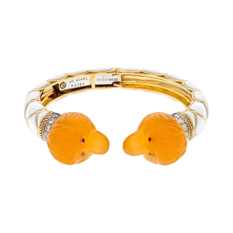David Webb DAVID WEBB PLATINUM 18K YELLOW GOLD DOUBLE HEAD MONKEY CARNELIAN BRACELET
