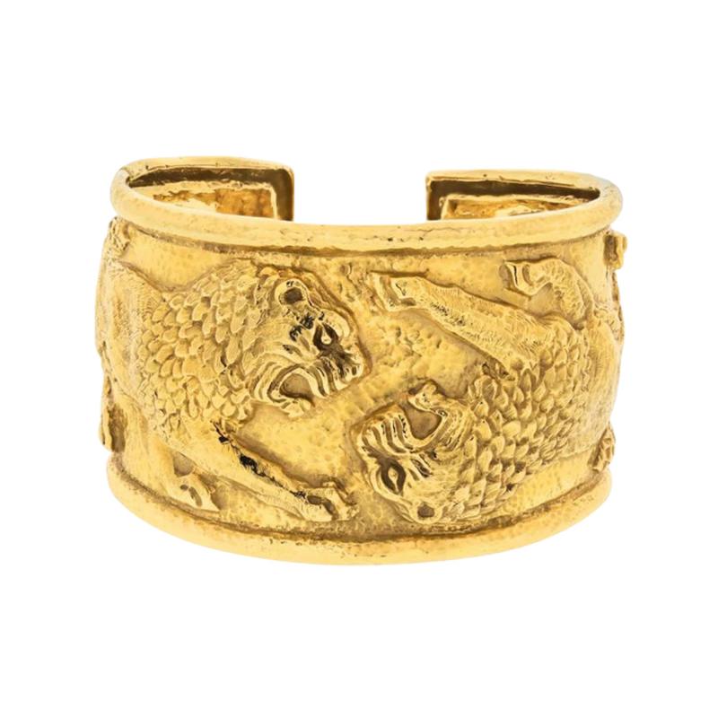 David Webb DAVID WEBB PLATINUM 18K YELLOW GOLD DOUBLE LION CUFF BRACELET