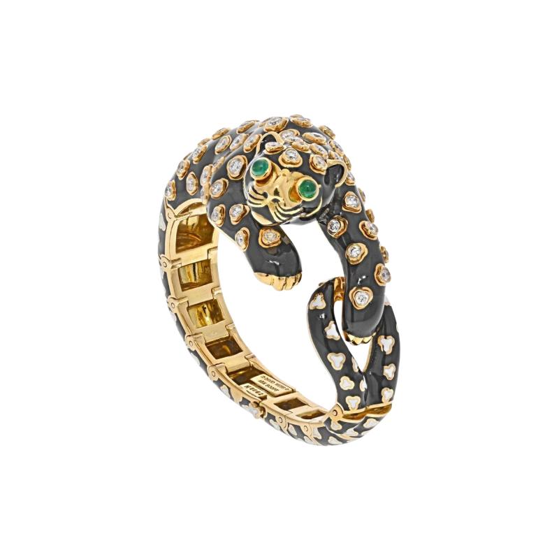 David Webb DAVID WEBB PLATINUM 18K YELLOW GOLD ENAMEL DIAMONDS GREEN EMERALDS