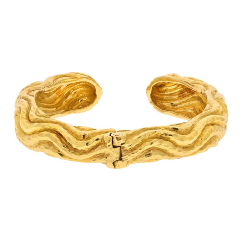 David Webb DAVID WEBB PLATINUM 18K YELLOW GOLD HAMMERED CUFF BANGLE BRACELET