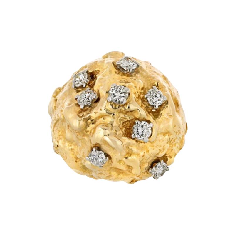 David Webb DAVID WEBB PLATINUM 18K YELLOW GOLD HAMMERED DIAMOND DOME RING