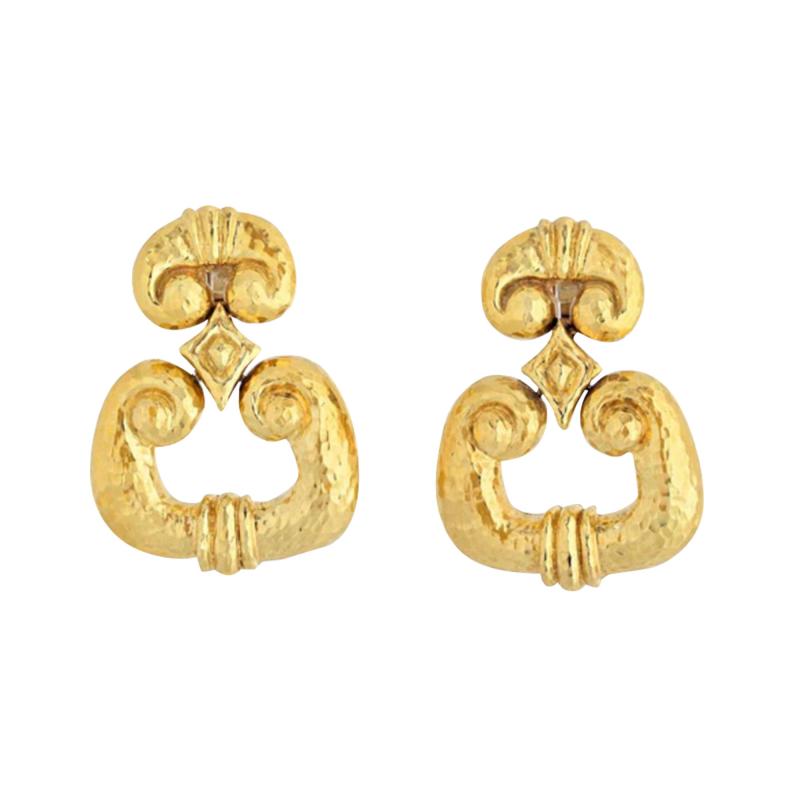 David Webb DAVID WEBB PLATINUM 18K YELLOW GOLD HAMMERED DOOR KNOCKERS EARRINGS