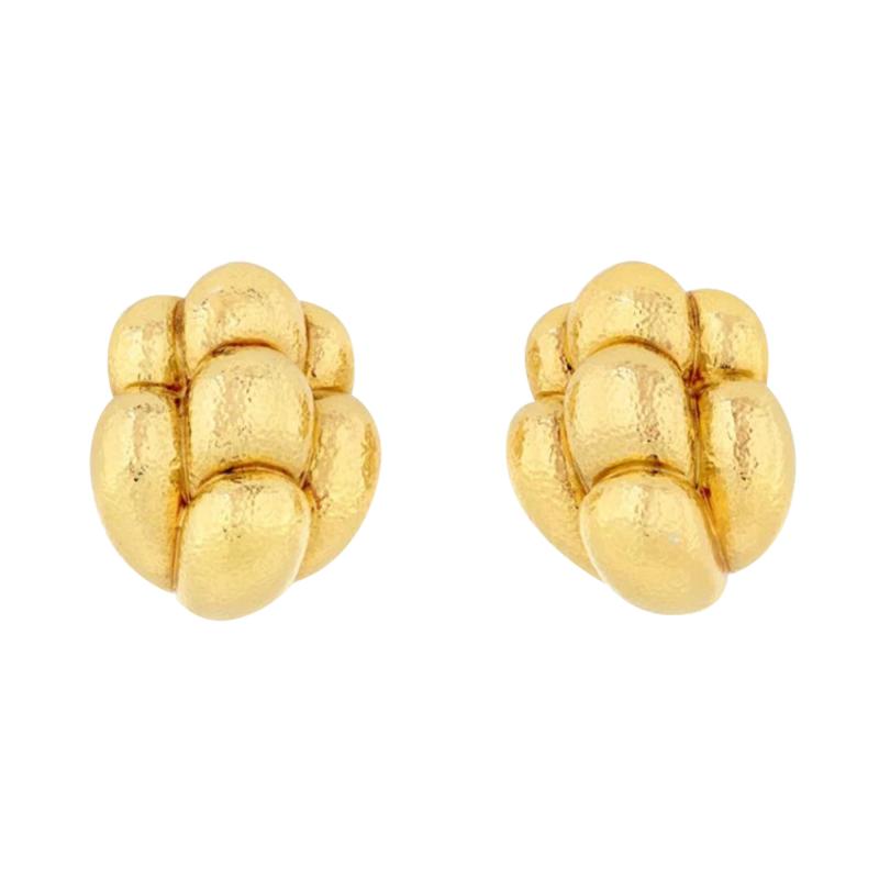 David Webb DAVID WEBB PLATINUM 18K YELLOW GOLD HAMMERED ORGANIC DESIGN CLIP EARRINGS