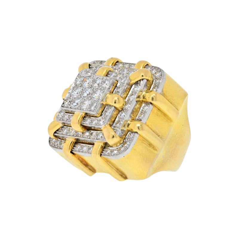 David Webb DAVID WEBB PLATINUM 18K YELLOW GOLD HEAVY DIAMOND BOLD RING