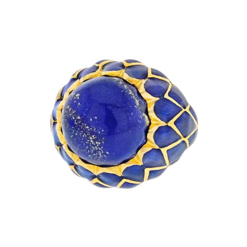 David Webb DAVID WEBB PLATINUM 18K YELLOW GOLD LAPIS AND BLUE ENAMEL RING