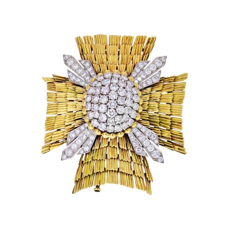 David Webb DAVID WEBB PLATINUM 18K YELLOW GOLD MALTESE DIAMOND BROOCH