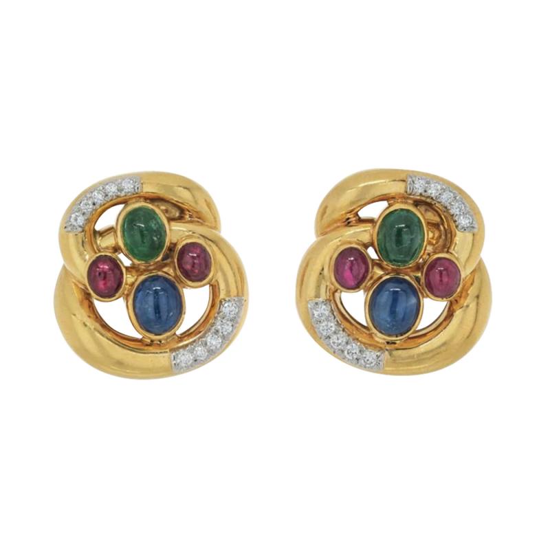 David Webb DAVID WEBB PLATINUM 18K YELLOW GOLD MULTI COLOR GEMSTONE AND DIAMOND EARRINGS