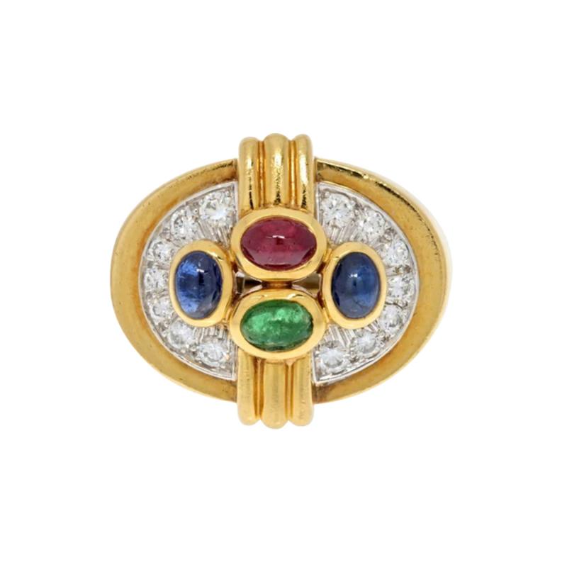 David Webb DAVID WEBB PLATINUM 18K YELLOW GOLD MULTI COLOR GEMSTONE AND DIAMOND RING