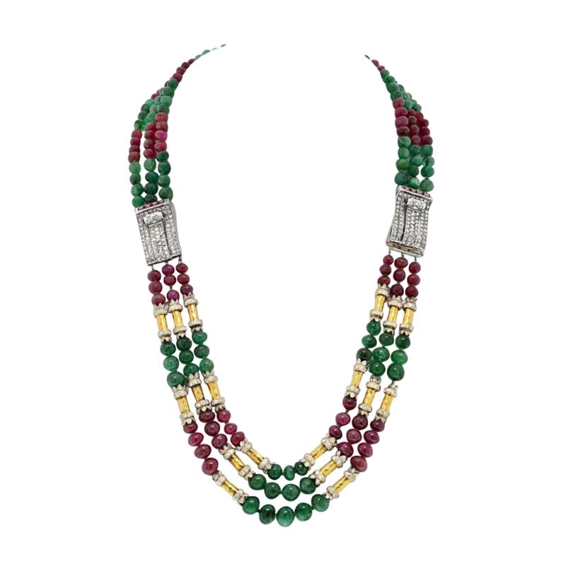 David Webb DAVID WEBB PLATINUM 18K YELLOW GOLD MULTI STRAND PRECIOUS GEM NECKLACE