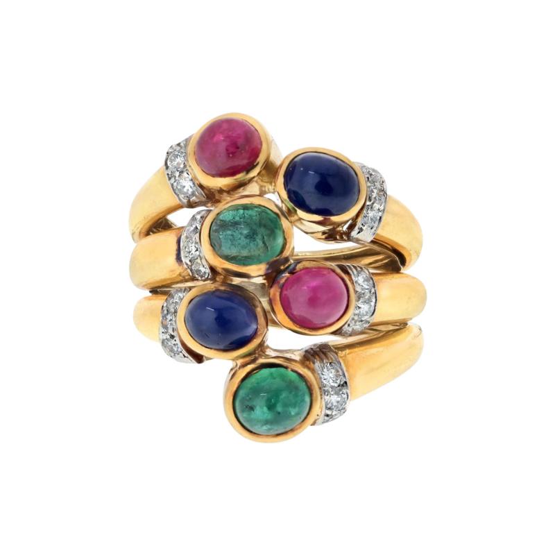 David Webb DAVID WEBB PLATINUM 18K YELLOW GOLD MULTIGEM COCKTAIL RING