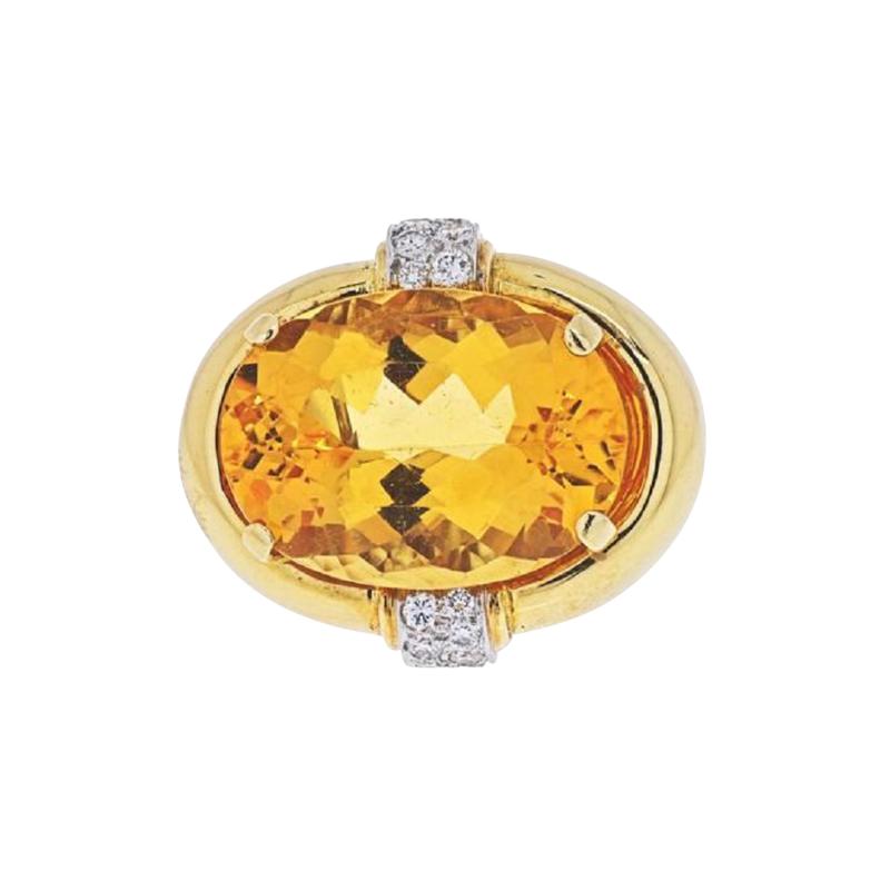 David Webb DAVID WEBB PLATINUM 18K YELLOW GOLD OVAL CITRINE AND DIAMOND RING