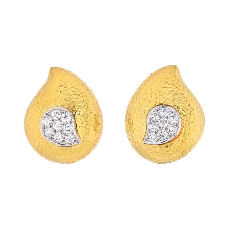 David Webb DAVID WEBB PLATINUM 18K YELLOW GOLD PAISLEY DIAMOND EARRINGS
