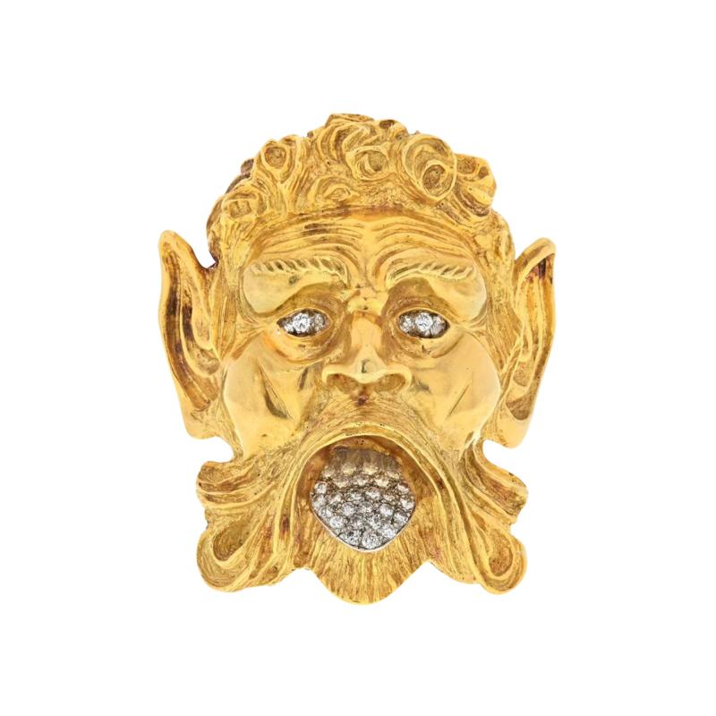David Webb DAVID WEBB PLATINUM 18K YELLOW GOLD SATYR DIAMOND FACE BROOCH