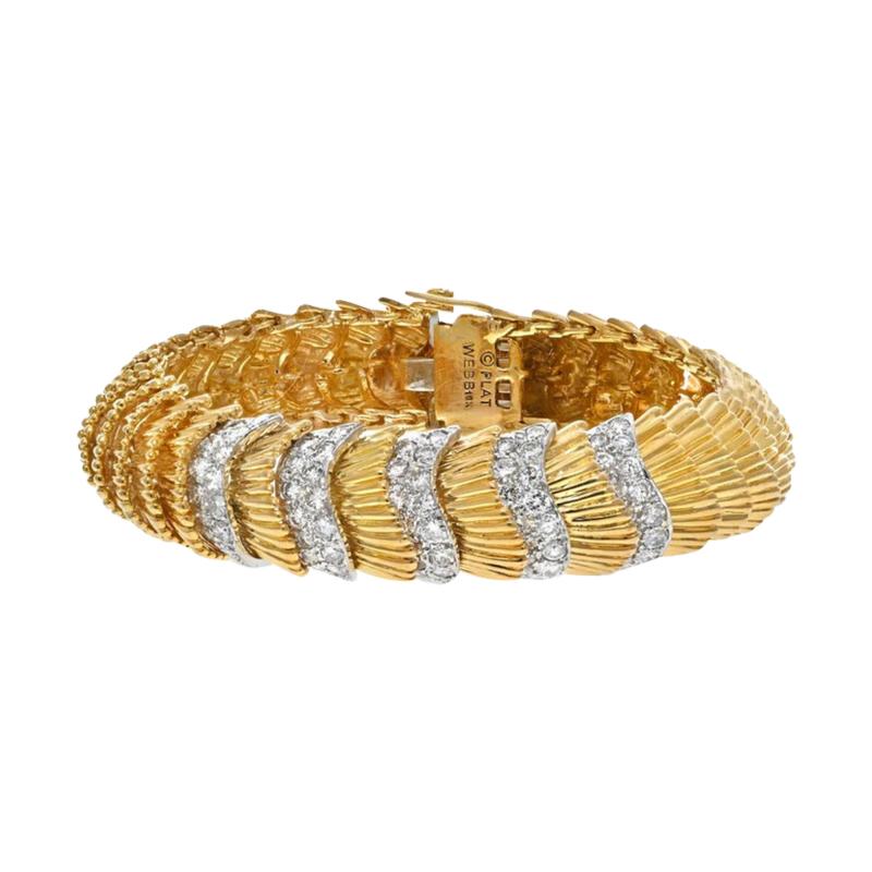 David Webb DAVID WEBB PLATINUM 18K YELLOW GOLD SCALLOPED DIAMOND BRACELET