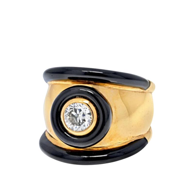 David Webb DAVID WEBB PLATINUM 18K YELLOW GOLD SINGLE ROUND DIAMOND BEZEL