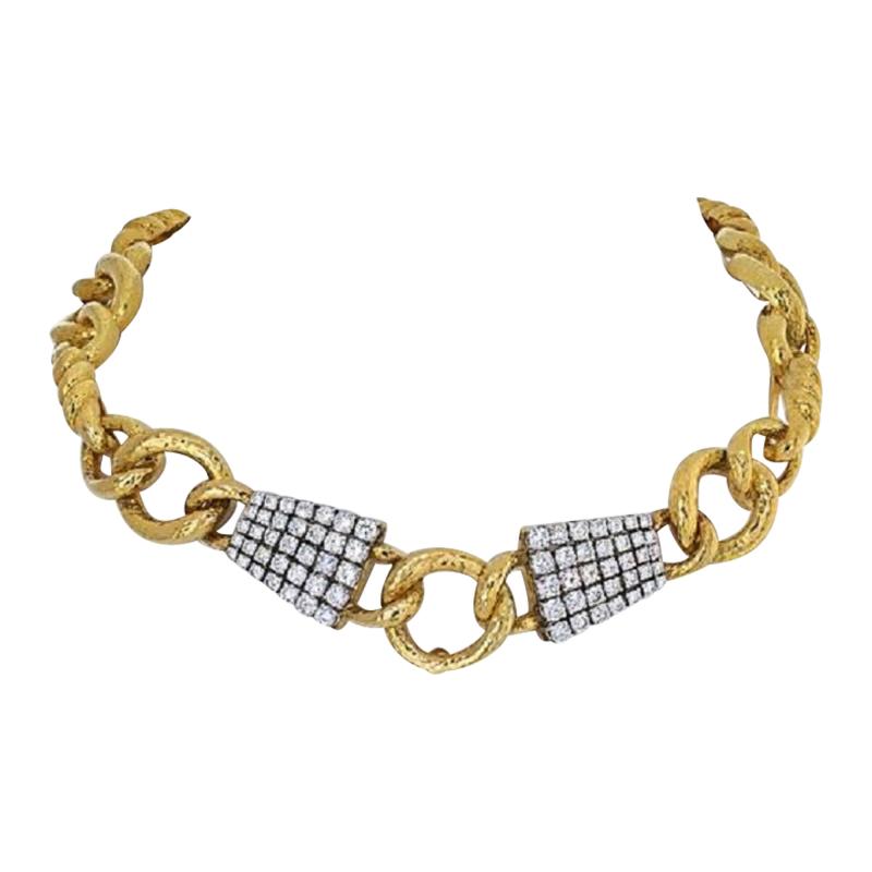David Webb DAVID WEBB PLATINUM 18K YELLOW GOLD TWISTED ROPE LINK DIAMOND COLLAR NECKLACE