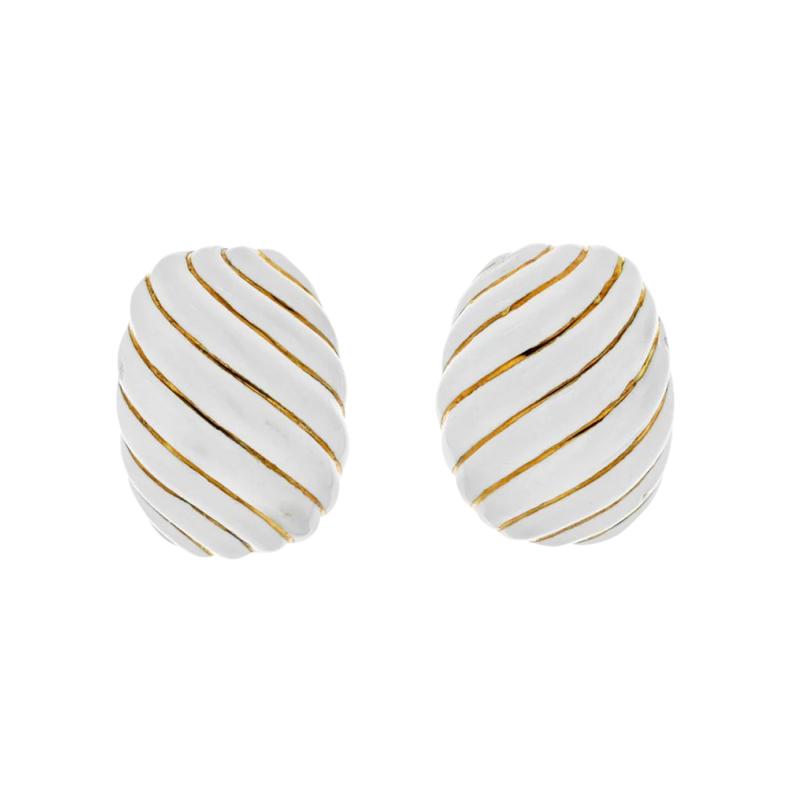 David Webb DAVID WEBB PLATINUM 18K YELLOW GOLD WHITE ENAMEL GOLD EARRINGS