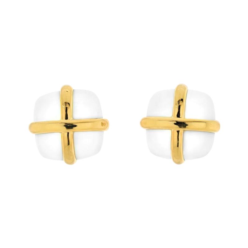 David Webb DAVID WEBB PLATINUM 18K YELLOW GOLD WHITE JASPER EARRINGS