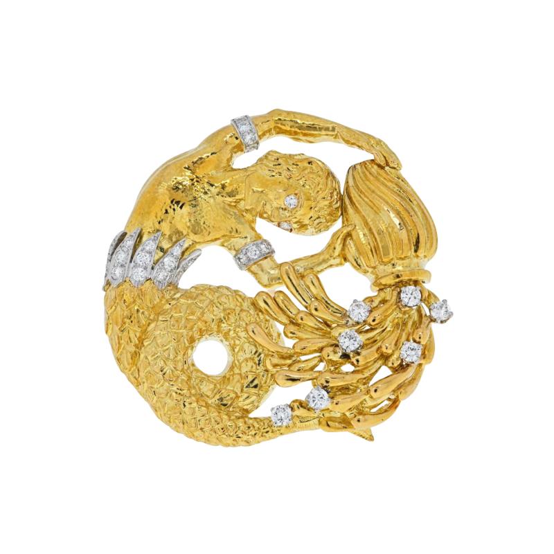 David Webb DAVID WEBB PLATINUM 18K YELLOW GOLD ZODIAC AQUARIUS PENDANT