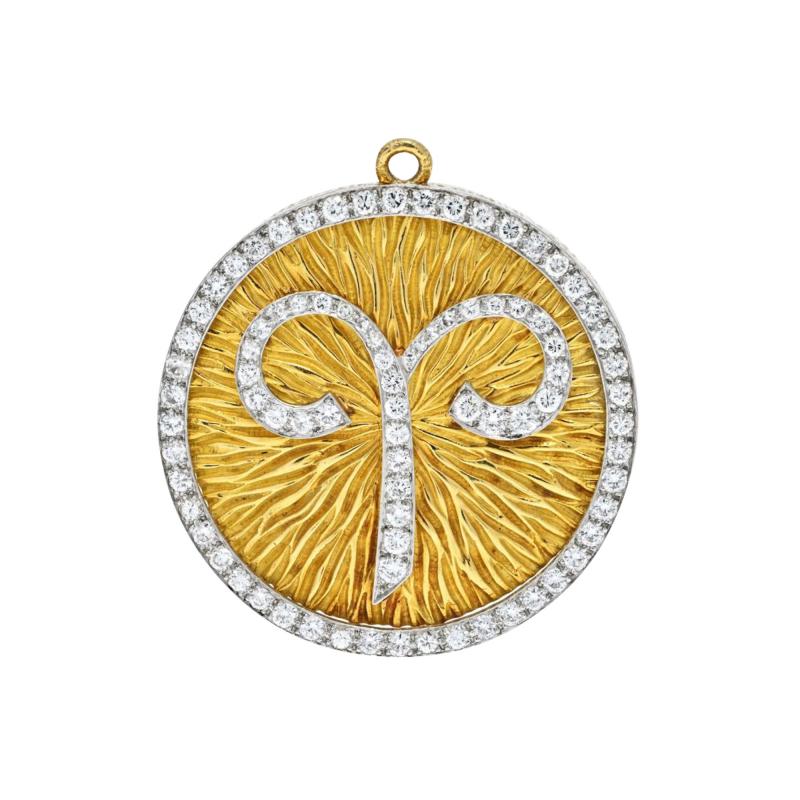 David Webb DAVID WEBB PLATINUM 18K YELLOW GOLD ZODIAC ARIES LARGE PENDANT