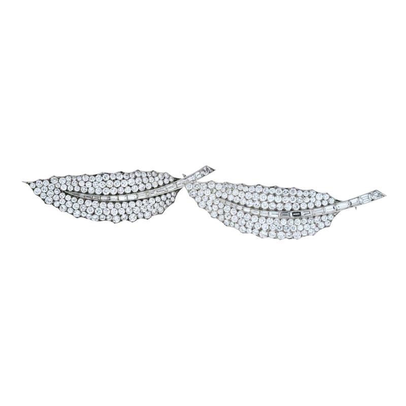 David Webb DAVID WEBB PLATINUM 40 CARAT DIAMOND FEATHER SET OF TWO BROOCHES