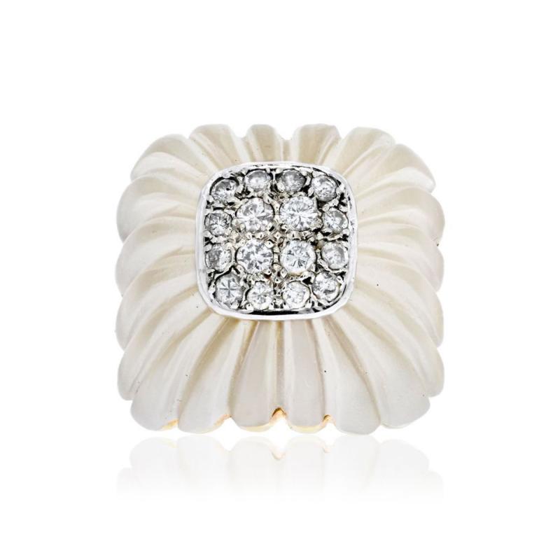 David Webb DAVID WEBB ROCK CRYSTAL 18K YELLOW GOLD DIAMOND FLUTED ROCK CRYSTAL RING