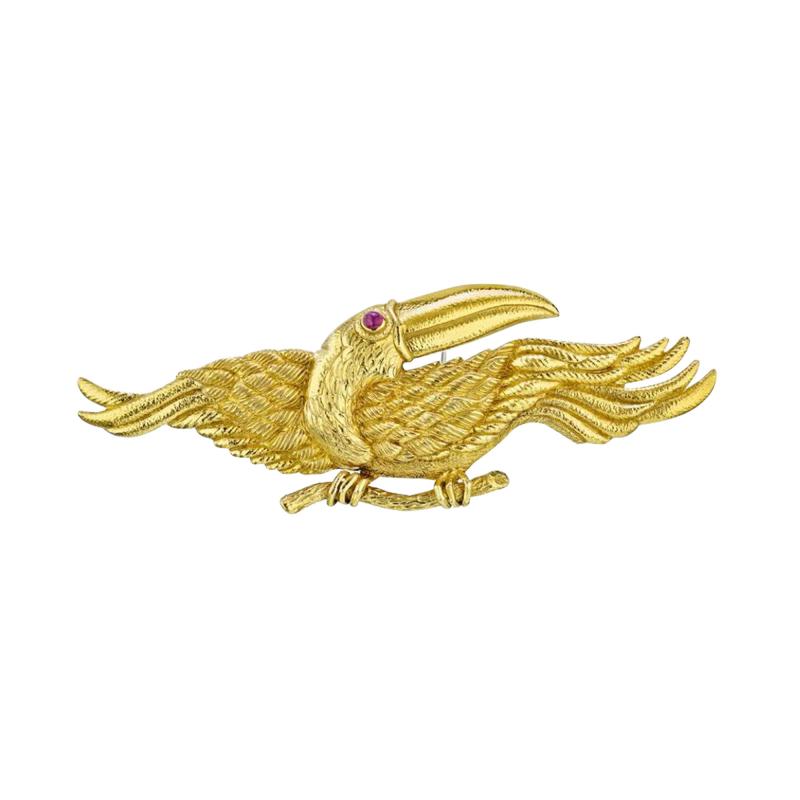 David Webb DAVID WEBB TOUCAN 18K YELLOW GOLD BIG BIRD BROOCH