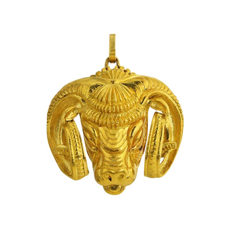 David Webb DAVID WEBB ZODIAC KINGDOM 18K YELLOW GOLD GOLD ARIES RAM HEAD PENDANT