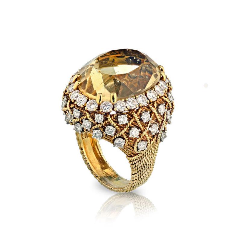 David Webb David Webb 18K Gold Diamond Citrine Ring