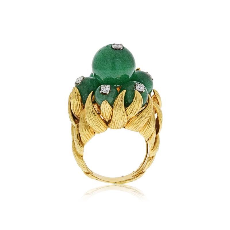 David Webb David Webb 18K Gold Green Chrysoprase and Diamond Ring