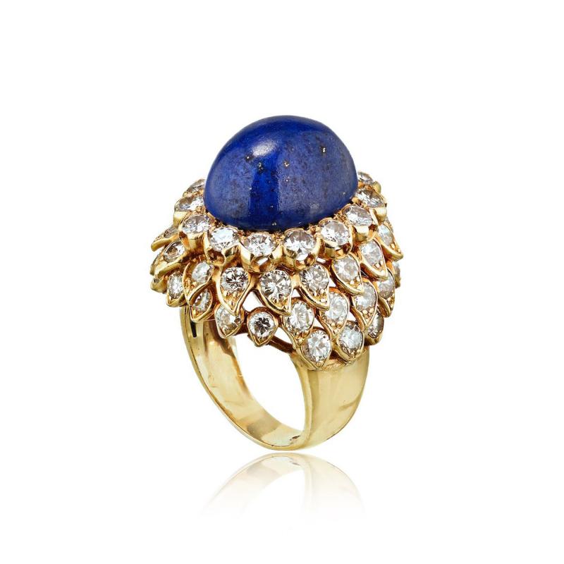 David Webb David Webb 18K Gold Large Blue Lapis with Diamonds Ring