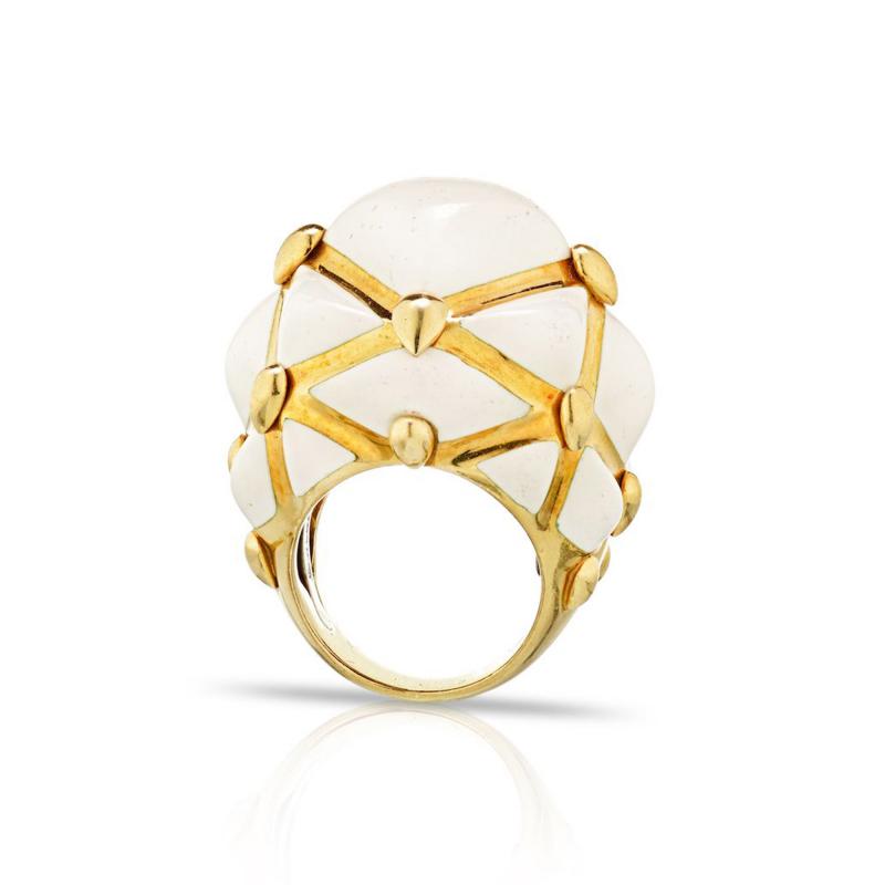 David Webb David Webb 18K Gold White Enamel Dome Ring