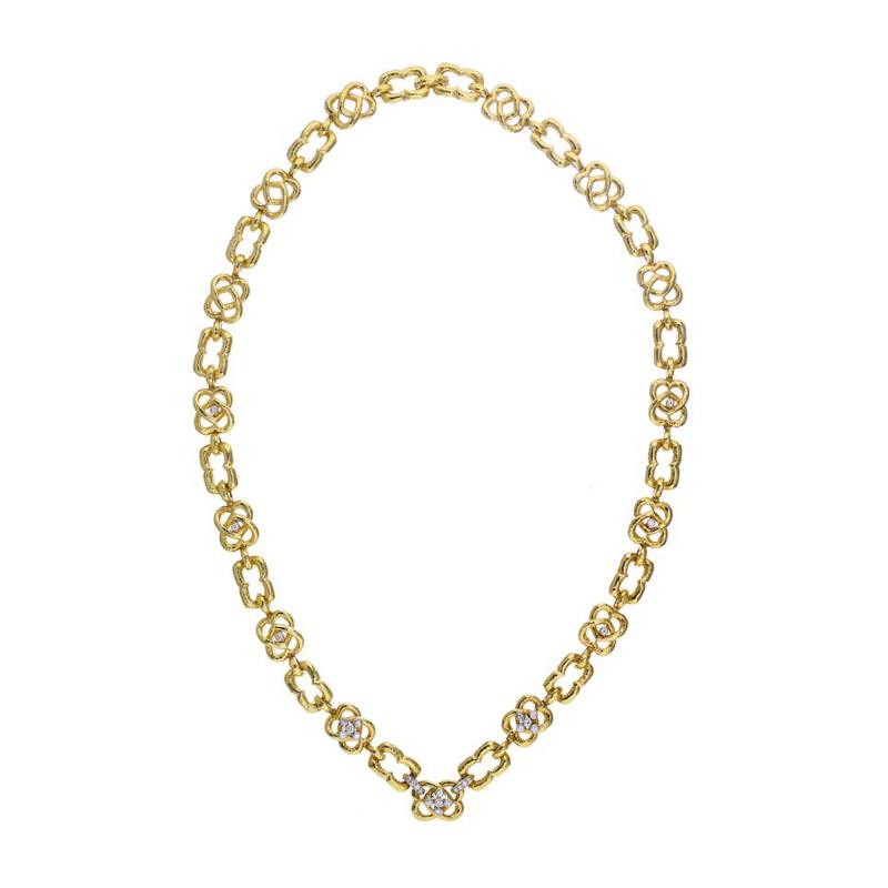 David Webb David Webb 18K Yellow Gold 2 50 Carat Diamond Openwork Link Chain Necklace