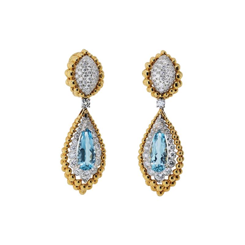 David Webb David Webb 18K Yellow Gold 6 00cttw Aquamarine And Diamond Earrings