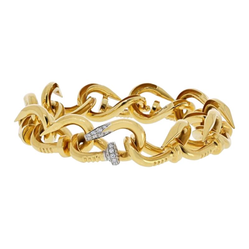 David Webb David Webb 18K Yellow Gold Diamond Nail Link 7 25 inches Bracelet