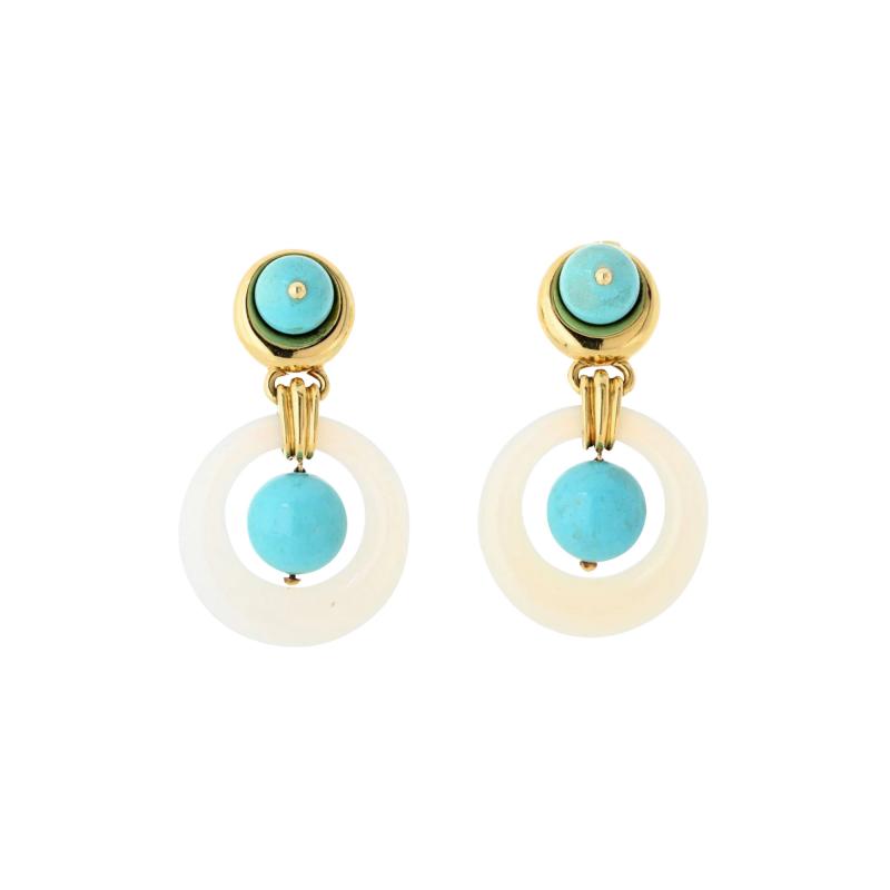 David Webb David Webb 18K Yellow Gold Jade And Turquoise Door Knocker Earrings